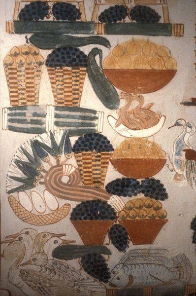 Fruit, fish and poultry, from the Tomb of Nakht, Sheikh Abd el-Qurna