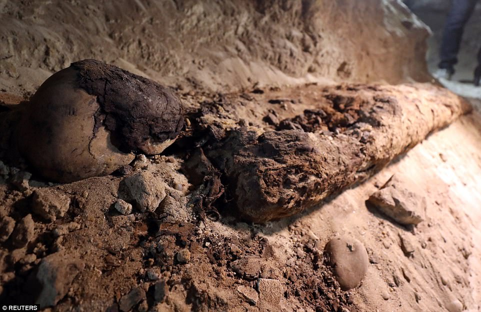 Mummified human remains in the necropolis.