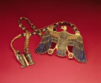 Necklace with vulture pendant, from the tomb of Tutankhamun.