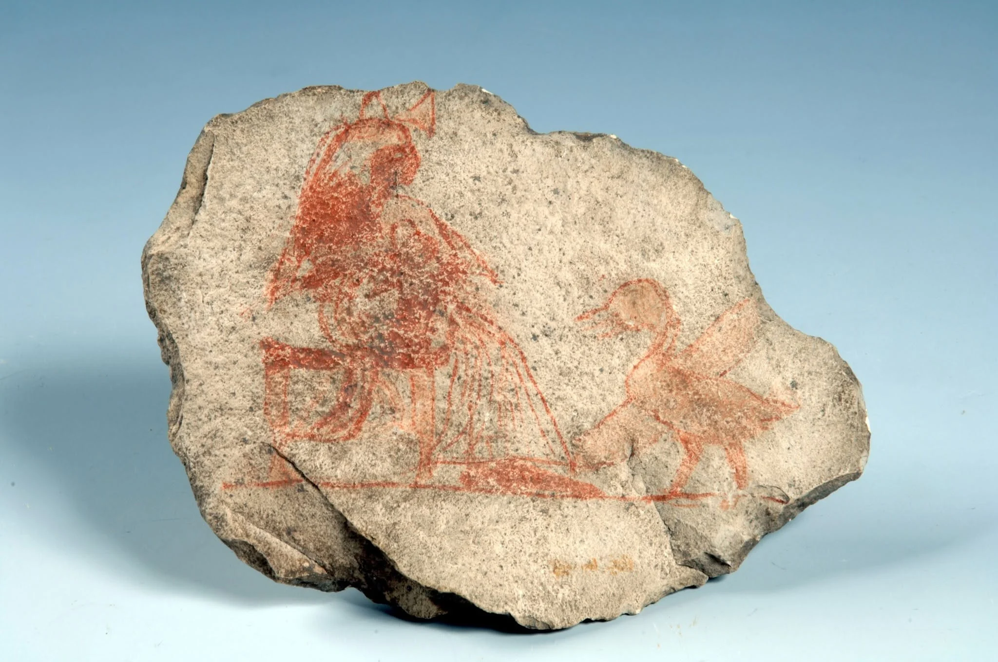 Ostracon depicting a breastfeeding woman and a duck -Date 1539–1077 BCE - New Kingdom 