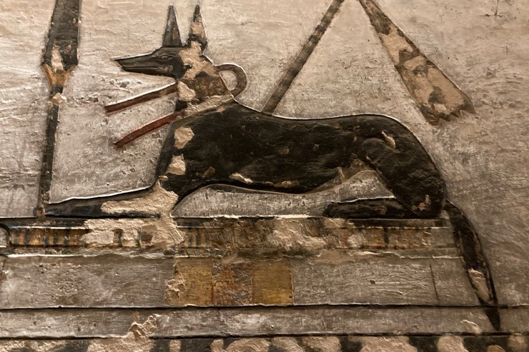 A carving of anubis in the tomb of ramses iii at the valley of the kings copie