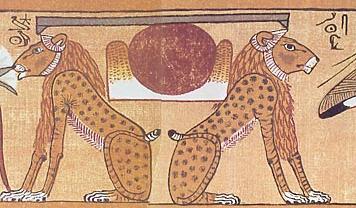 Aker, les deux lions portant l'Horizon