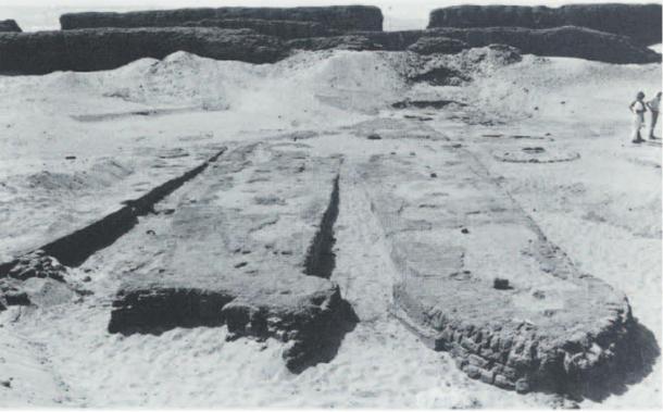 The excavation of some of the boats. Abydos, Egypt.