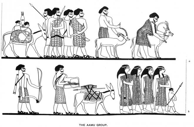 La venue des Asiatiques ; hypogée du nomarque Khnoumhotep II à Beni Hassan.