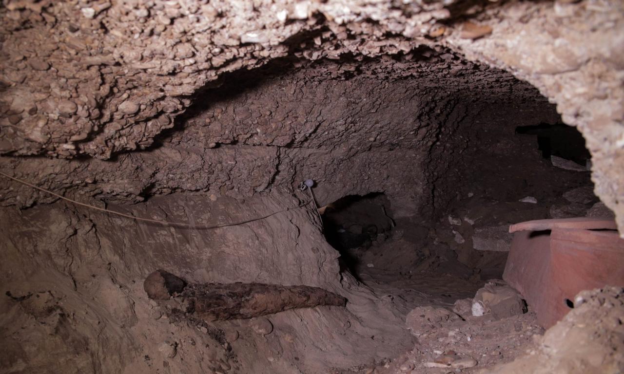 Mummies seen after being found at the cemetery in the Tounah