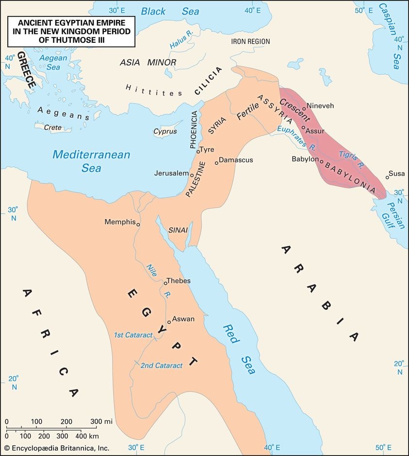 The ancient egyptian empire also referred to as new kingdom at its maximum territorial extent during the reign of thutmose iii ca 1479 1425 bc 