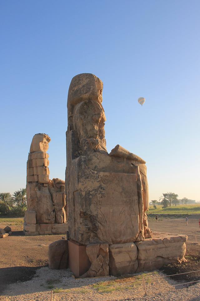 hot air balloons over Amenhotep III. Luxor west bank.