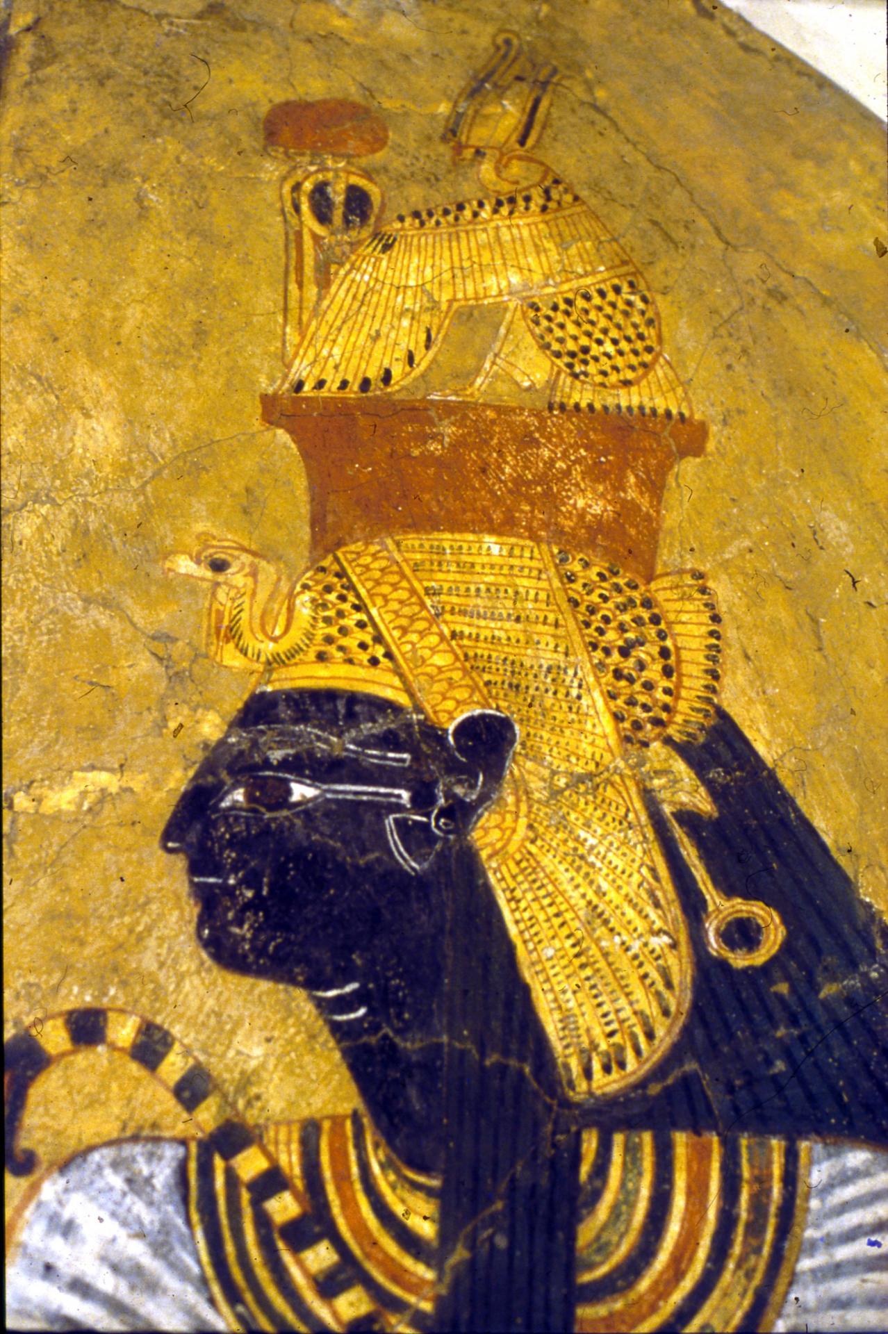 Ahmes nefertari detail montrant la couronne particuliere des epouses du dieu que porte la reine peinture de deir al medineh aujourd hui au musee de turin