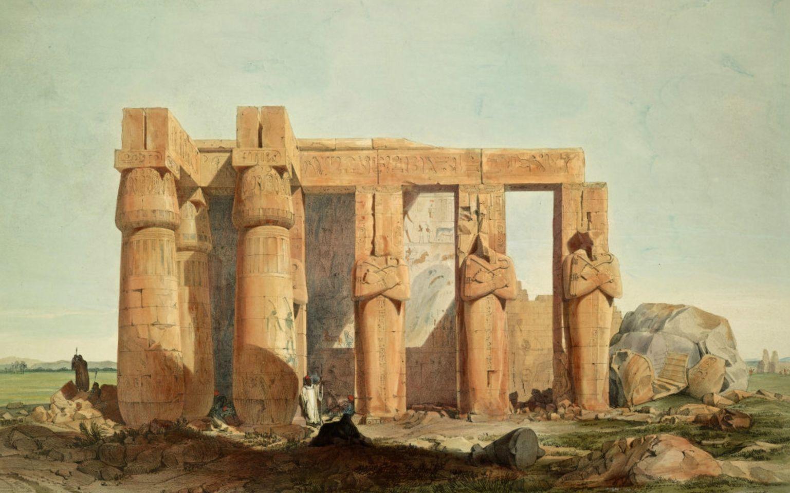 Jones owen architecte et artiste 1809 1874 ramesseum la seconde cour du temple et le colosse effondre de ramses ii 1