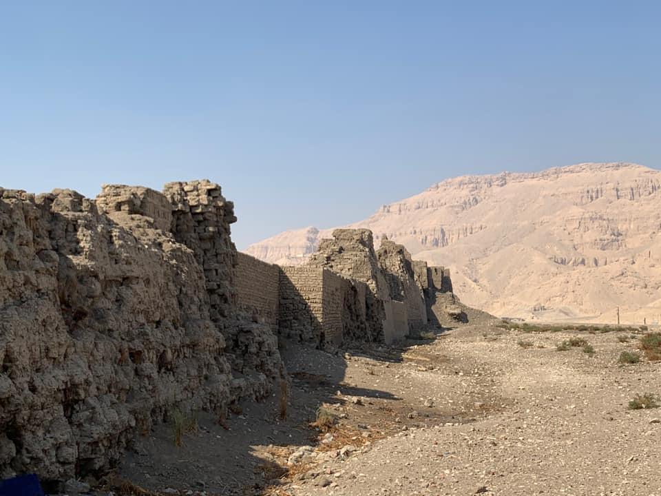 Mud brick enclosure walls from the outside north wall of habu