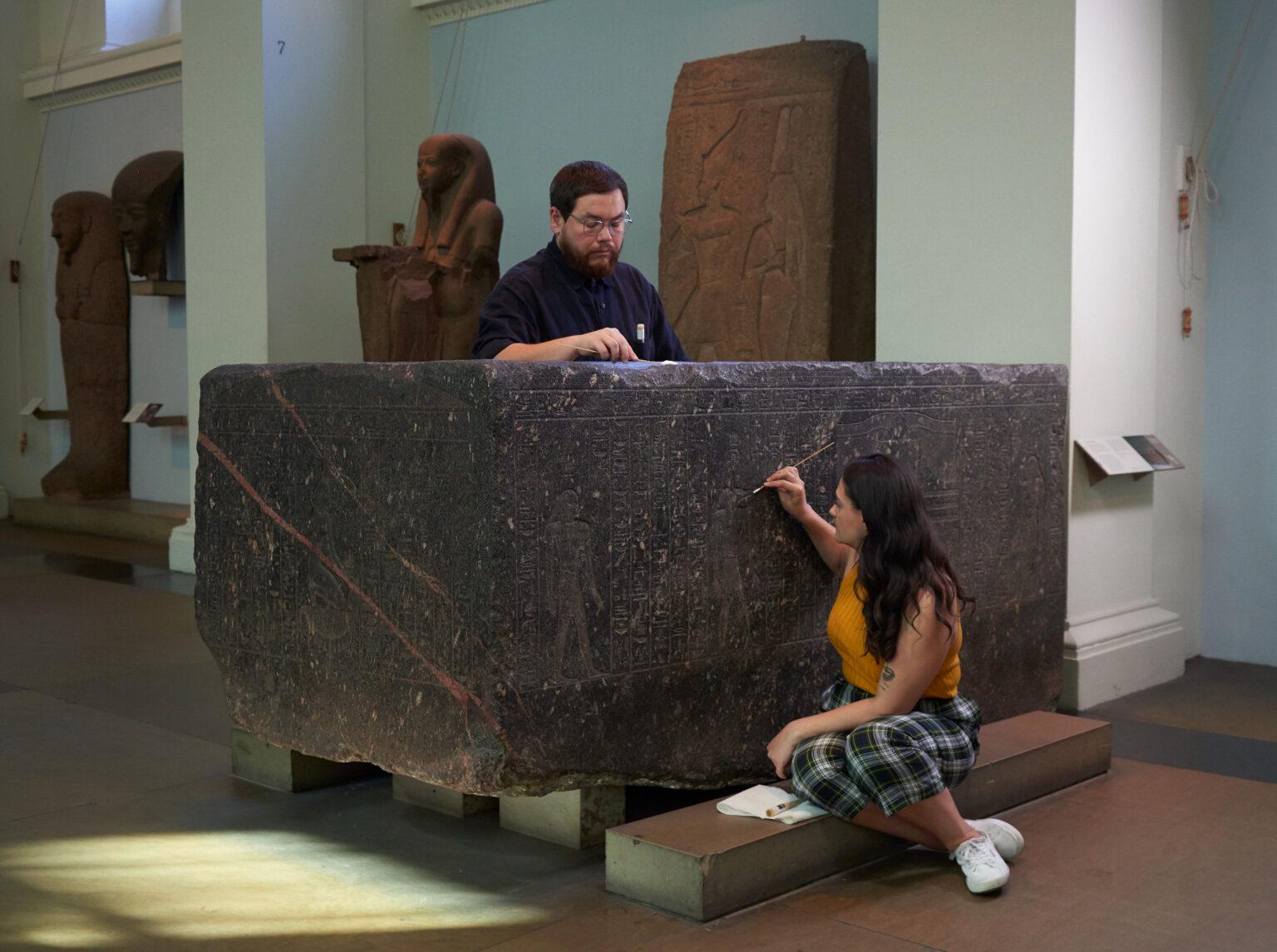 Senior conservator stephanie vasiliou and conservation student shoun obana cleans the enchanted basin at the british museum 1536x1145