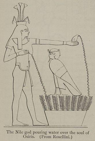 Sur l ile de biggeh hapy abreuve d eau le bosquet ou niche l ame ba d osiris illustration du temple de phil