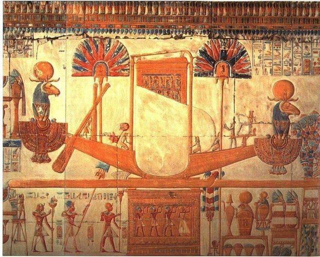 Vue de la barque processionnelle d amon ra encore appelee ouser hat seti i abydos